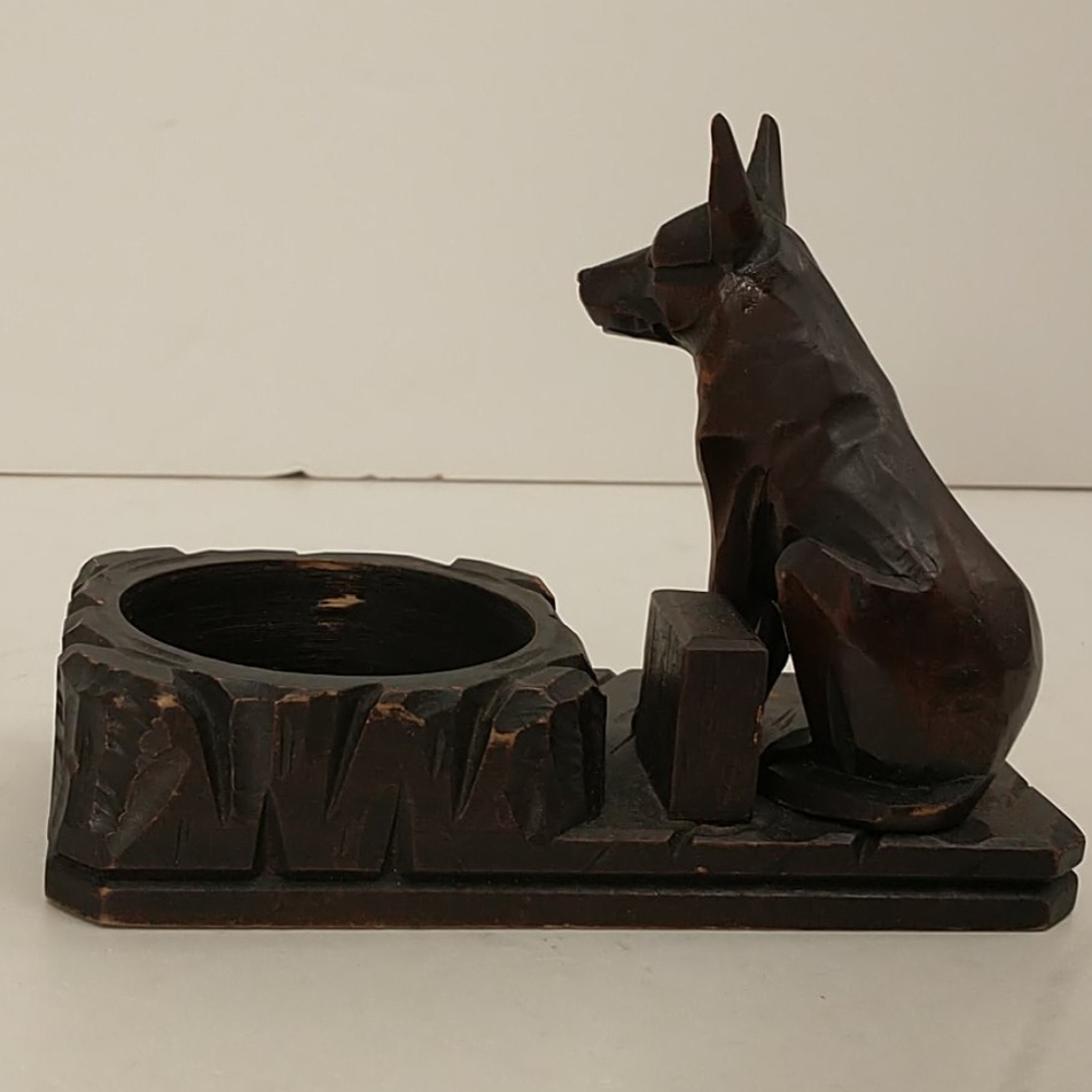Vintage Dog Carved Wood Desk Cup Holder Handmade One of A Kind Hand Carved - Picture 5 of 10